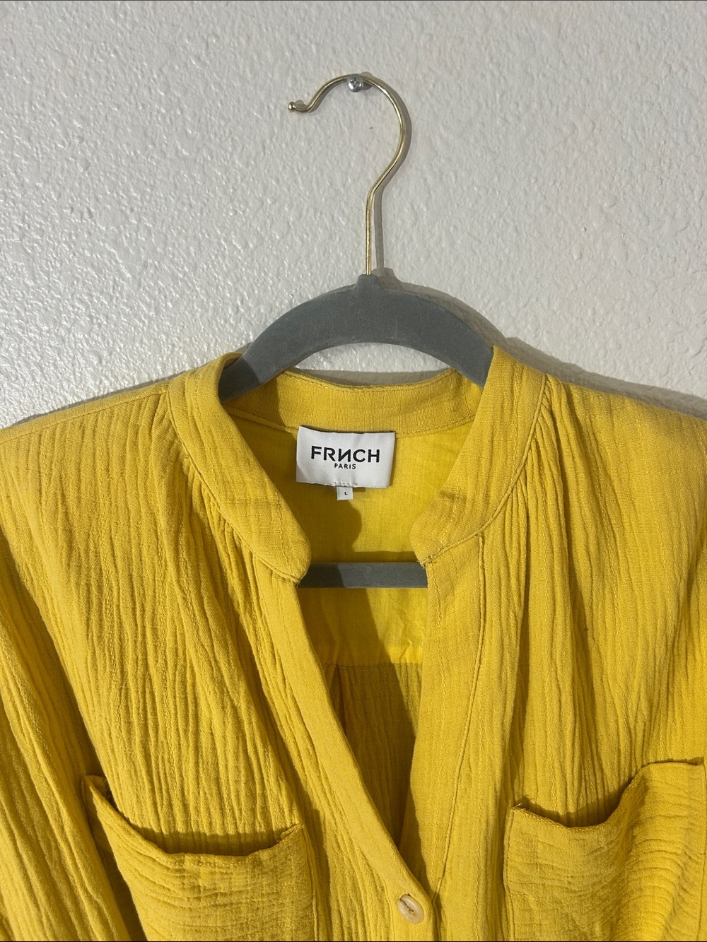 FRNCH Yellow Button-Front Belted Shirt Dress - Picture 2 of 3